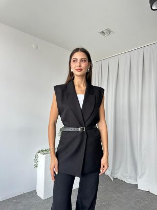 Kadın Siyah Yün Efekt Yelek