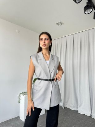 Kadın Gri Yün Efekt Yelek