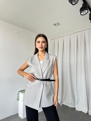 Kadın Gri Yün Efekt Yelek