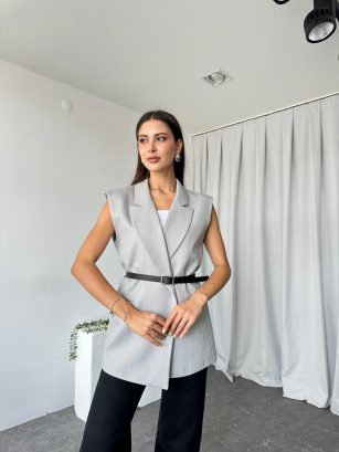 Kadın Gri Yün Efekt Yelek