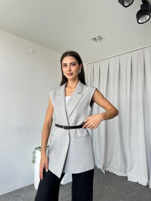 Kadın Gri Yün Efekt Yelek