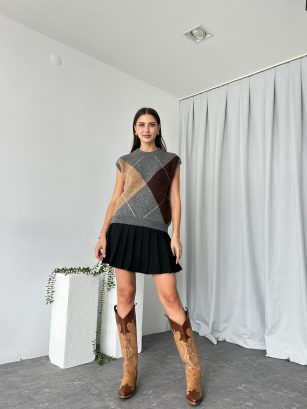 Gri Baklava Desen Süveter