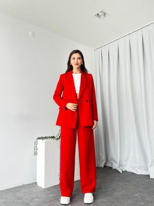 Kadın Mavi Oversize Ceket Pantolon Takım