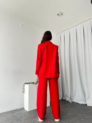 Kadın Kırmızı Oversize Ceket Pantolon Takım