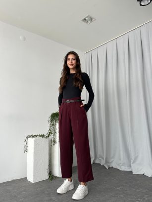 Lisa Bordo Yün Efekt Pantolon