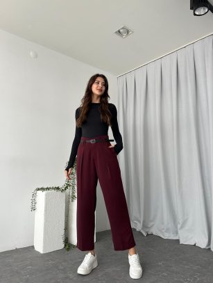 Lisa Bordo Yün Efekt Pantolon