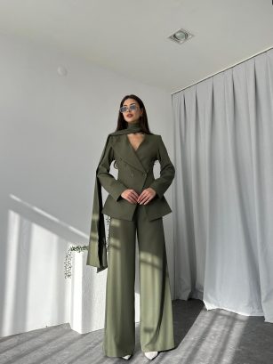 Kadın Amara Haki Ceket-Pantolon Takım Kadın Amara Haki Ceket-Pantolon Takım