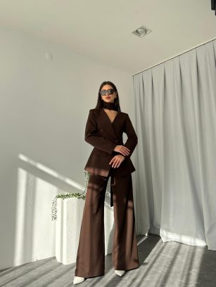 Kadın Amara Kahve Ceket-Pantolon Takım