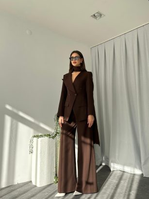 Kadın Amara Kahve Ceket-Pantolon Takım