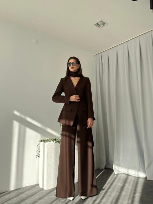 Kadın Amara Kahve Ceket-Pantolon Takım