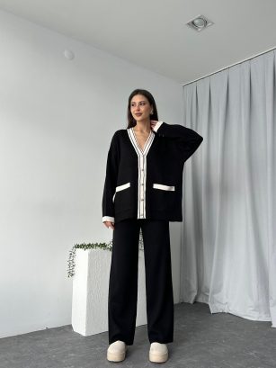 Triko Siyah Hırka-Pantolon Takım Triko Siyah Hırka-Pantolon Takım