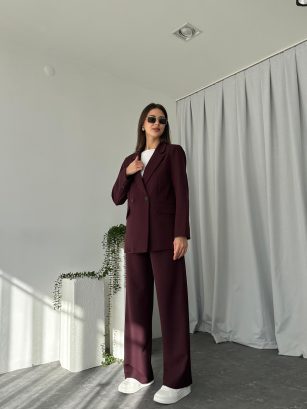 Kadın Mürdüm Premium Ceket-Pantolon Takım