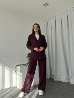 Kadın Mürdüm Premium Ceket-Pantolon Takım