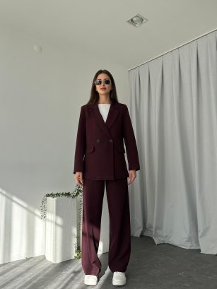 Kadın Mürdüm Premium Ceket-Pantolon Takım