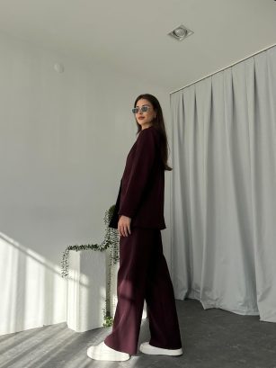 Kadın Mürdüm Premium Ceket-Pantolon Takım