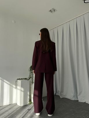 Kadın Mürdüm Premium Ceket-Pantolon Takım