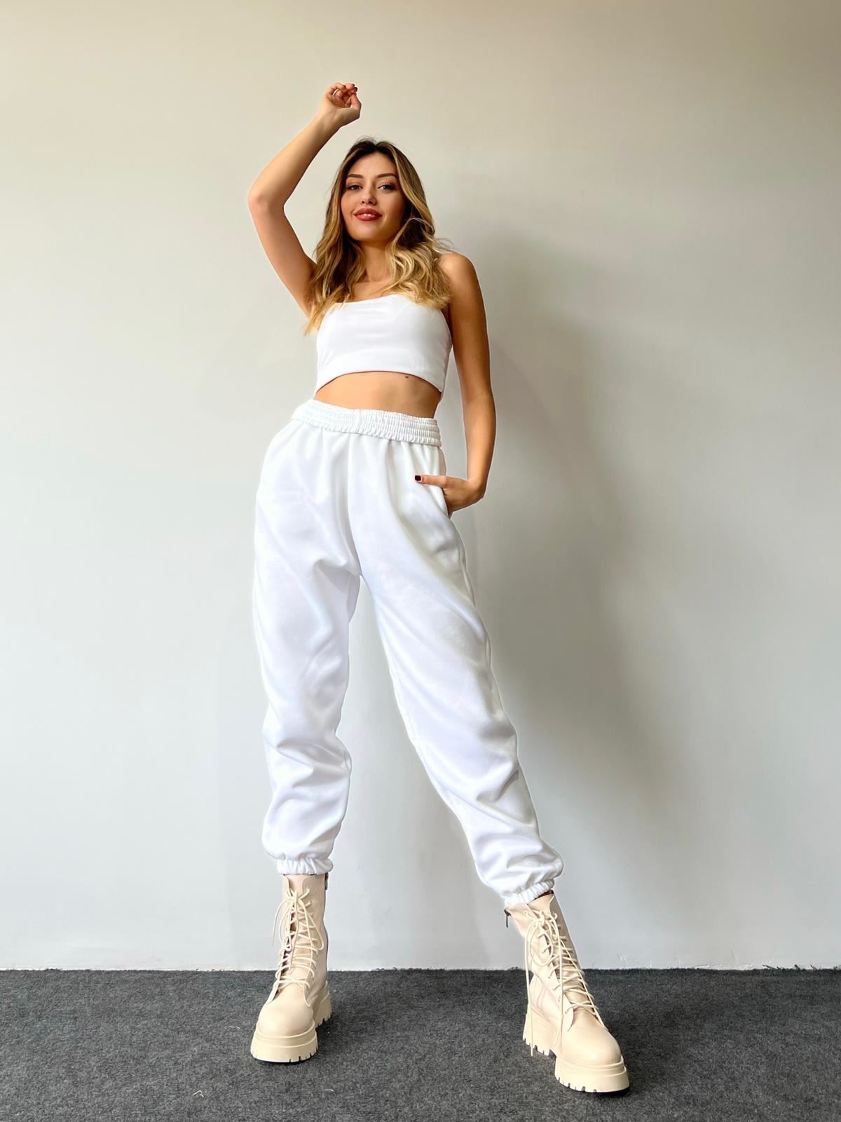 Üç İplik Beyaz Eşofman Altı - Görsel 3