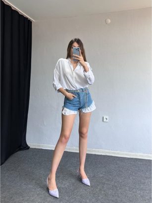 Orj Marka Distressed Denim Şort