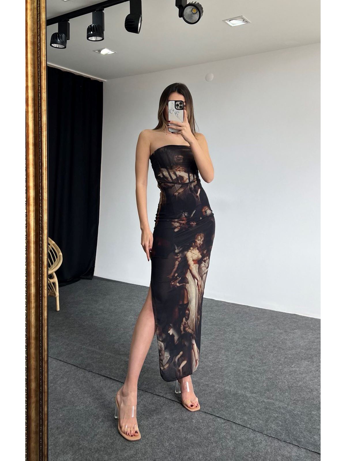 Desenli Tül Elbise - Görsel 2