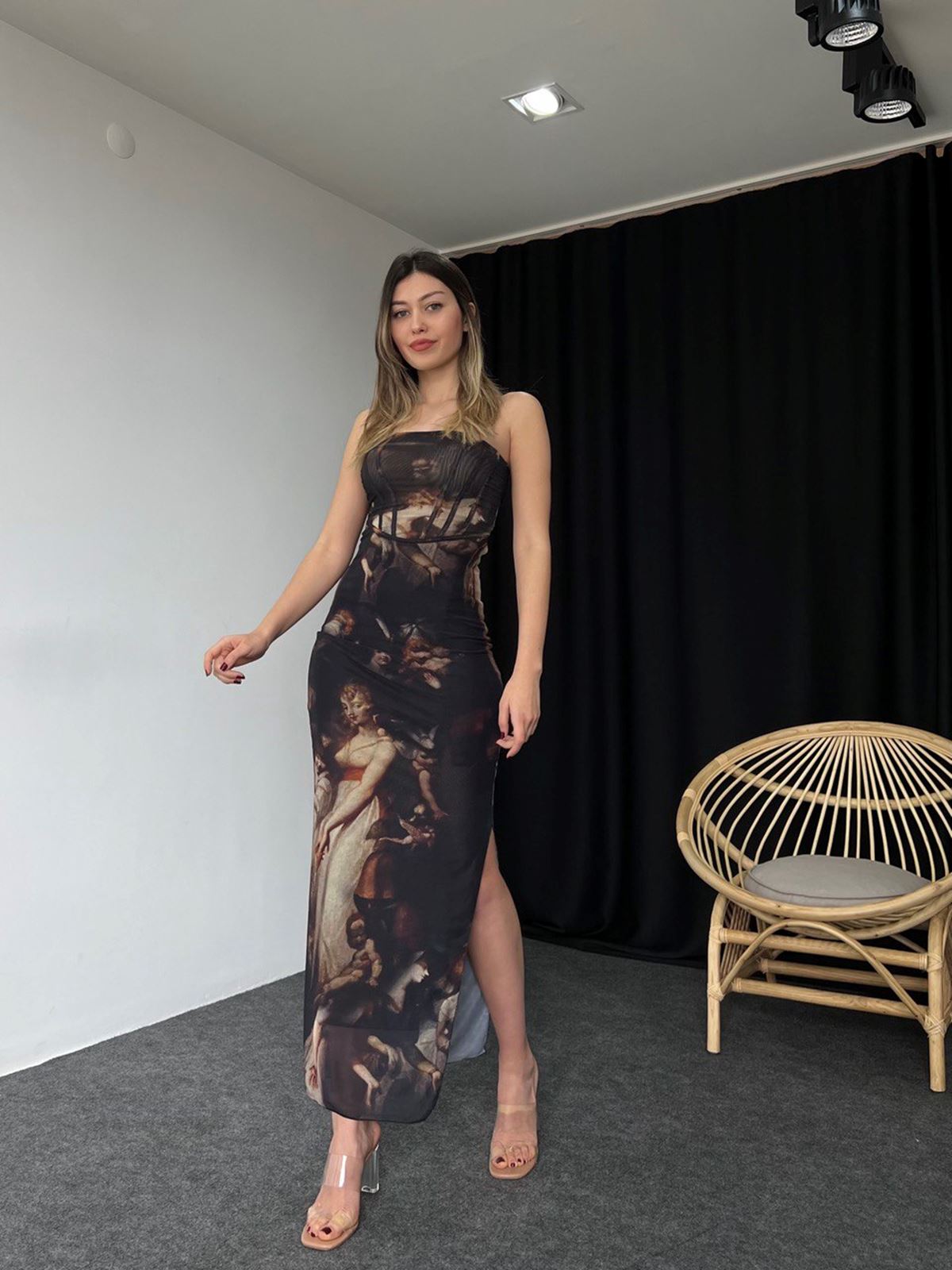 Desenli Tül Elbise - Görsel 4