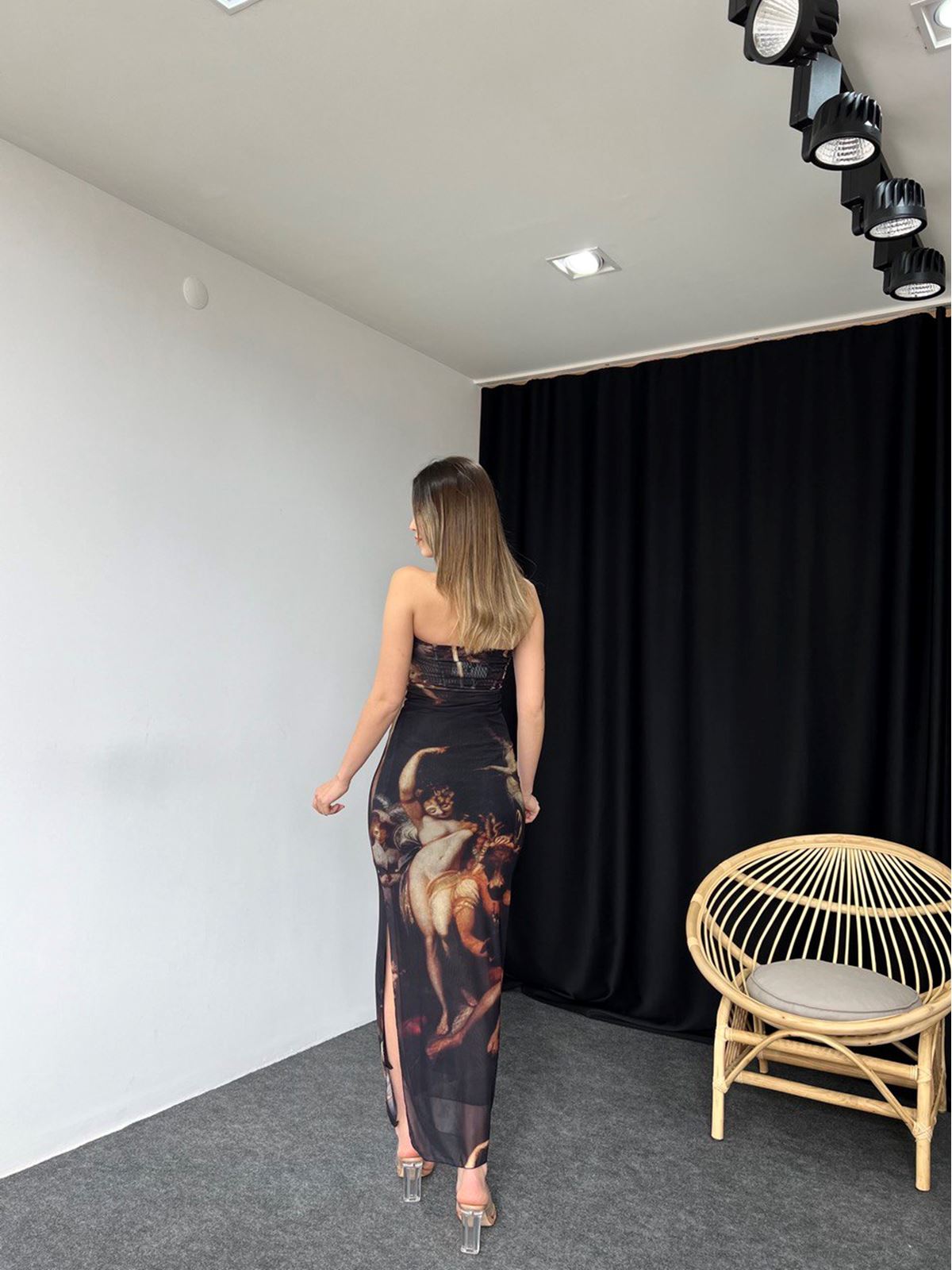 Desenli Tül Elbise - Görsel 5