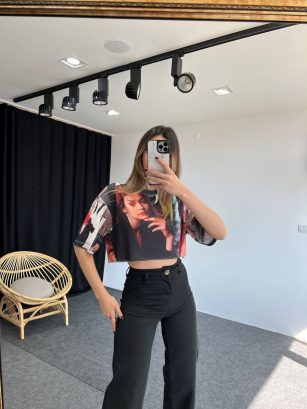 Kadın Baskı Model Crop Tişört