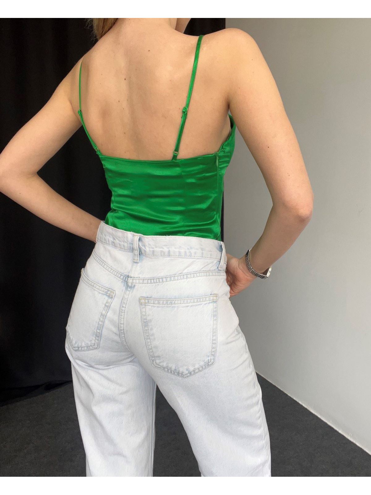 Orj Marka Saten Bodysuit (Yeşil) - Görsel 4