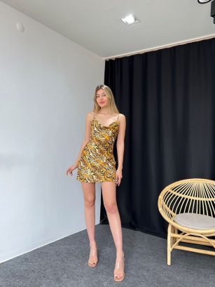 Orjinal Marka Leopar Desenli Saten Elbise