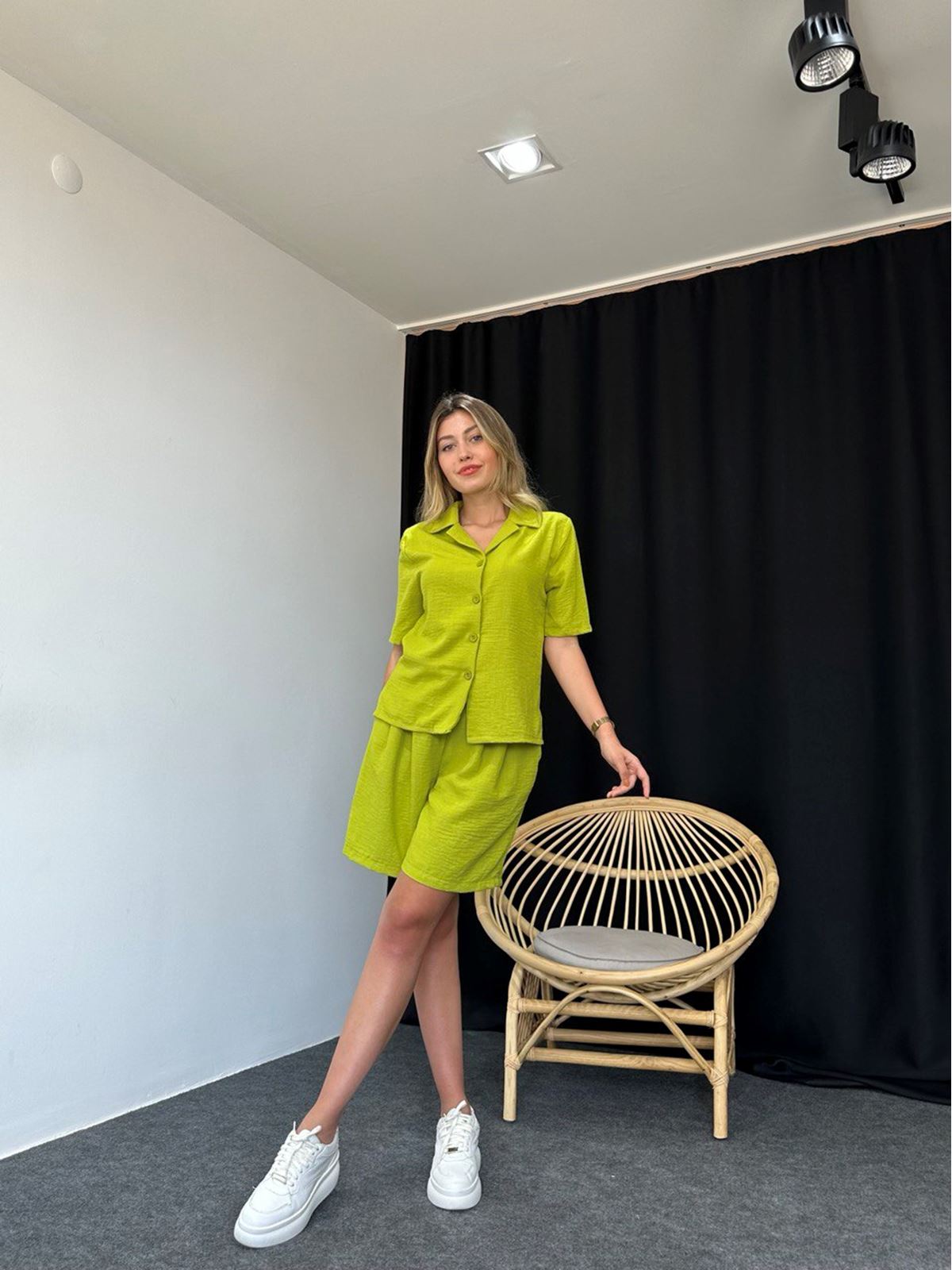 Şortlu Yağ Yeşili İkili Takım - Görsel 3