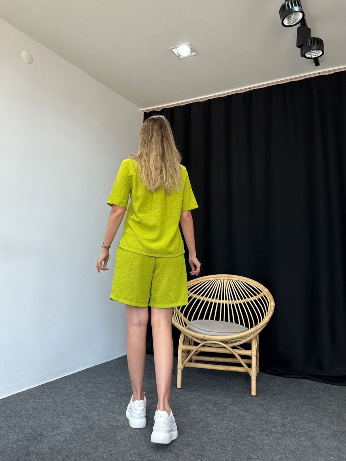 Şortlu Yağ Yeşili İkili Takım - Görsel 4