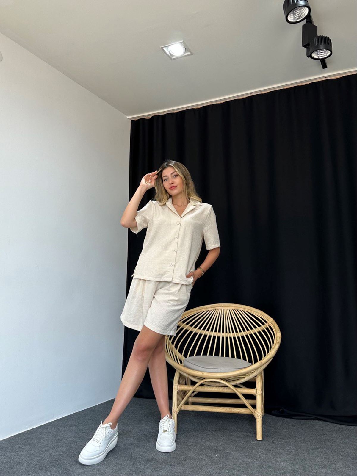 Şortlu Taş Rengi İkili Takım - Görsel 3