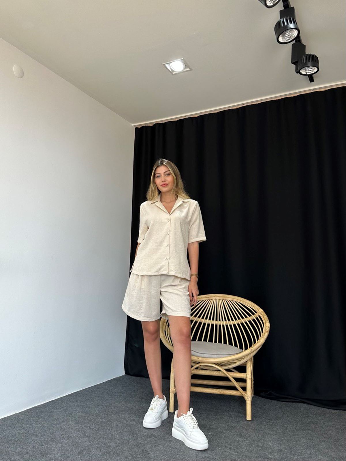 Şortlu Taş Rengi İkili Takım - Görsel 2