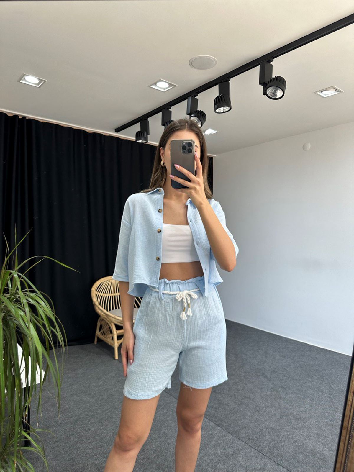 Bebek Mavisi Şortlu Müslin Takım - Görsel 2