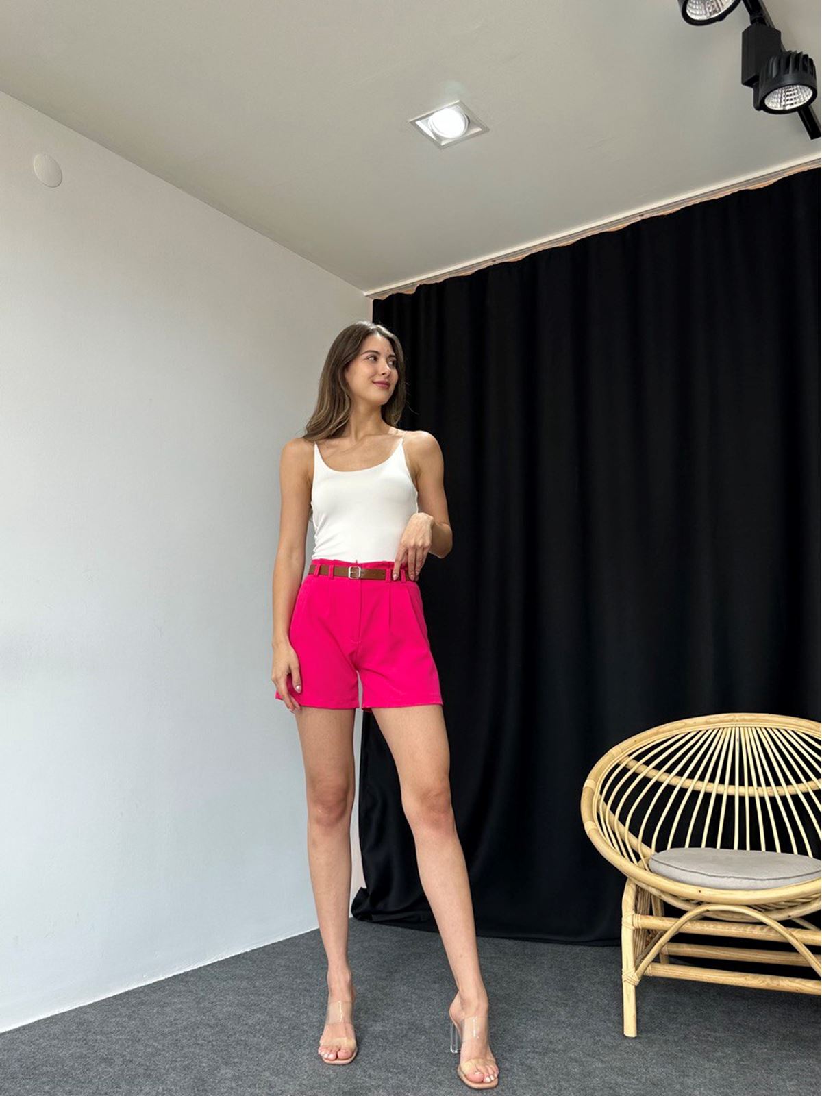 Fuşya Pileli Şort