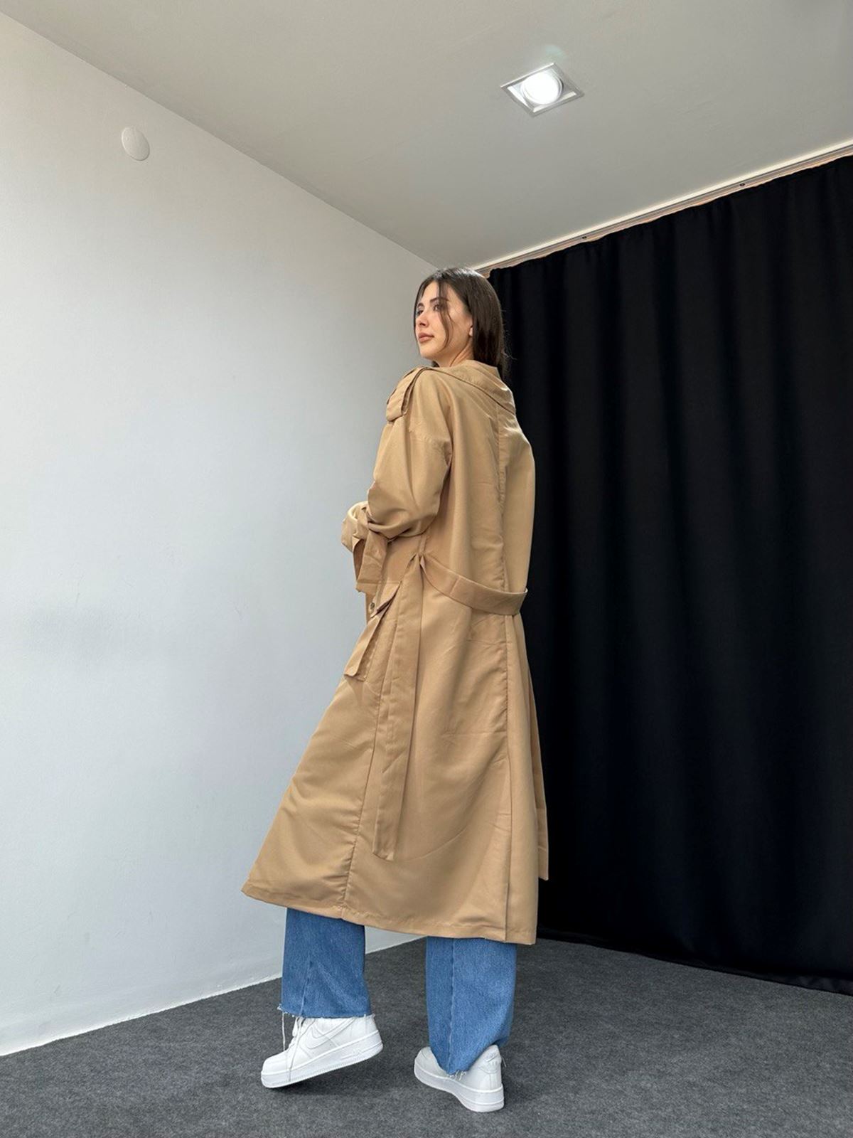 Kuşaklı Camel Rengi Trençkot - Görsel 10