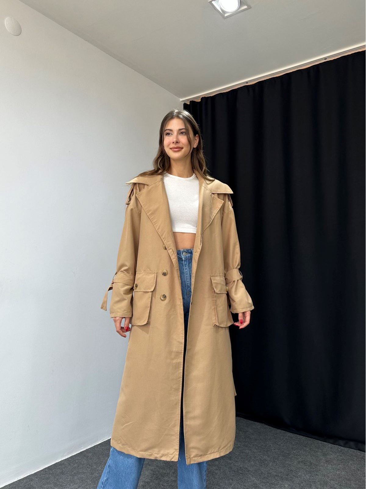 Kuşaklı Camel Rengi Trençkot - Görsel 2