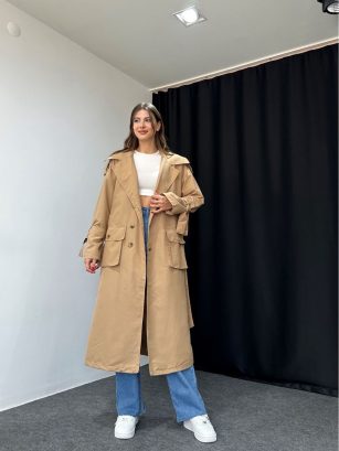 Kuşaklı Camel Rengi Trençkot