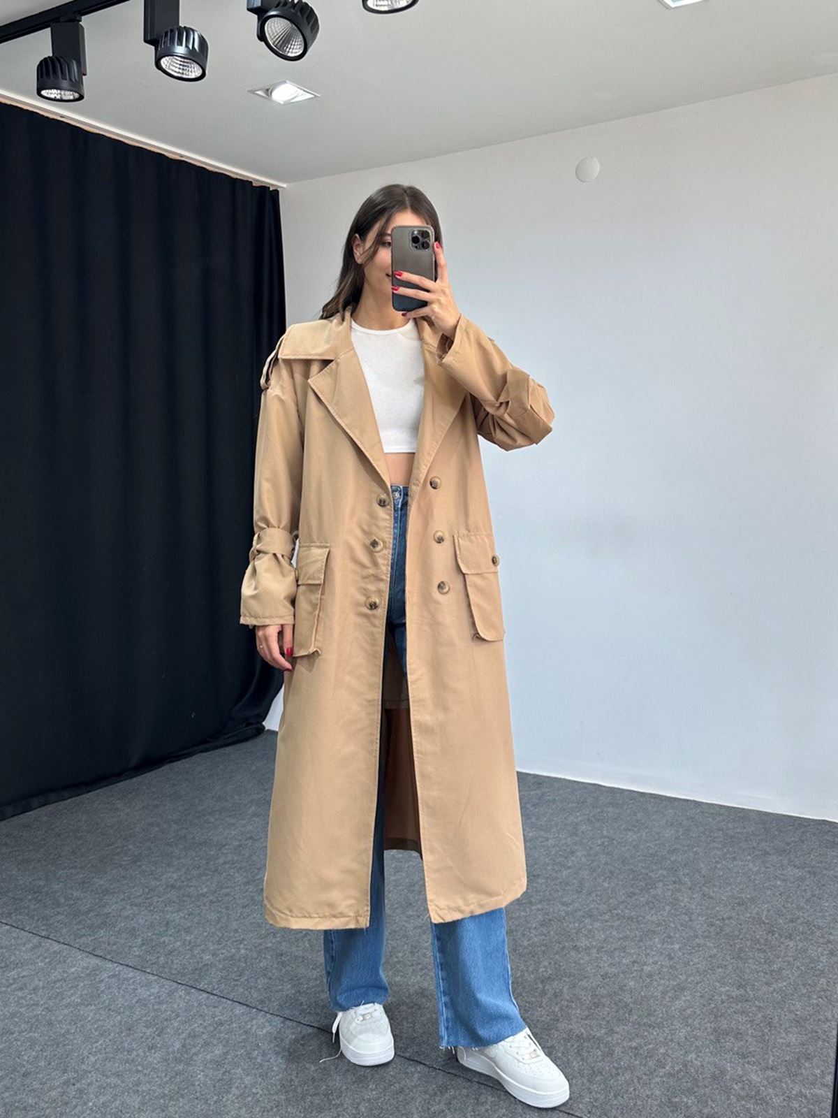Kuşaklı Camel Rengi Trençkot - Görsel 9