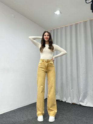 Kadın Hardal Tint Yıkama Malibu Jean