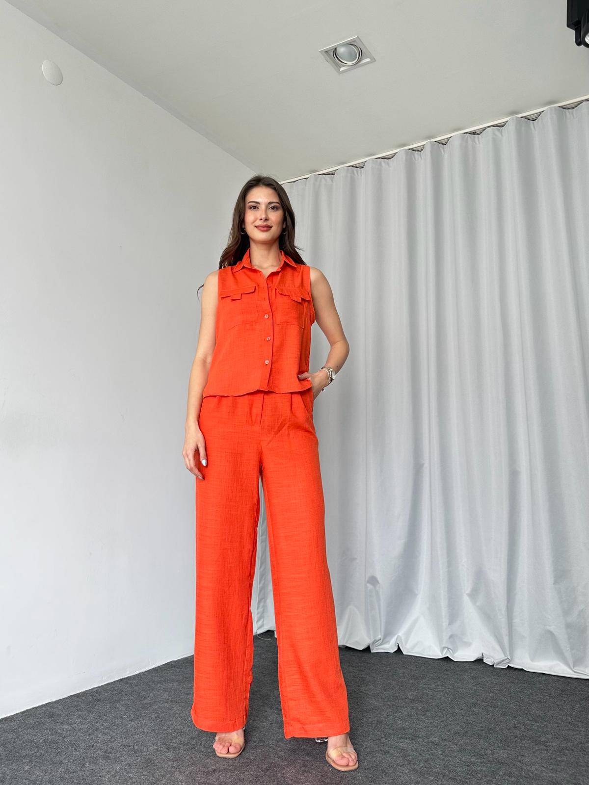 Düğmeli Gömlek-Pantalon Takım (Orange) - Görsel 8