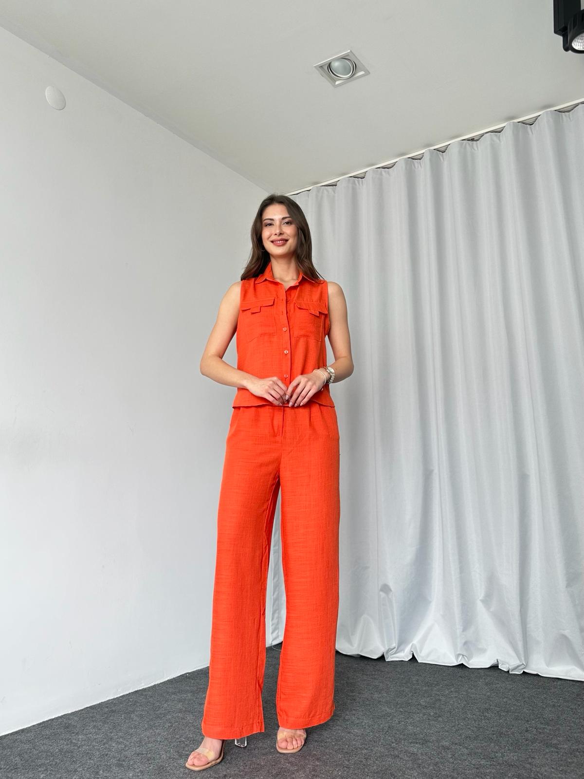 Düğmeli Gömlek-Pantalon Takım (Orange) - Görsel 6