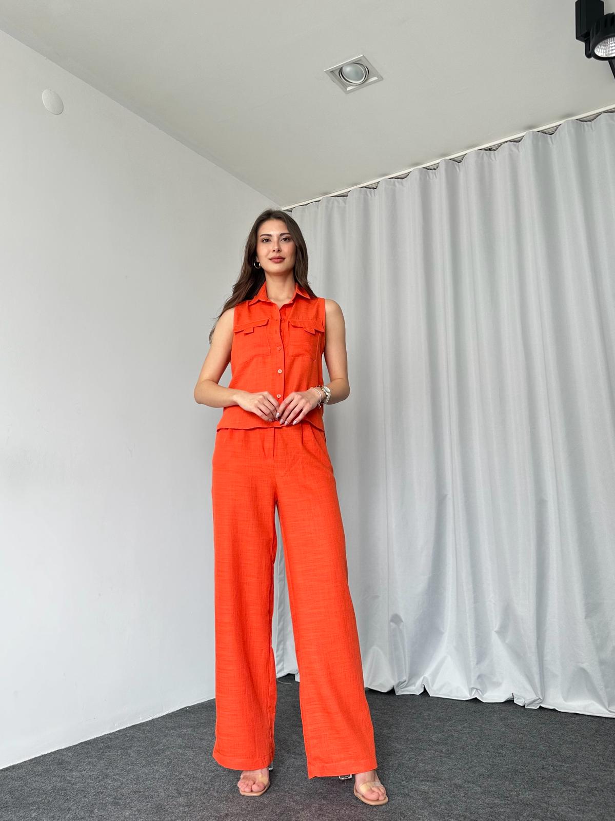 Düğmeli Gömlek-Pantalon Takım (Orange) - Görsel 5