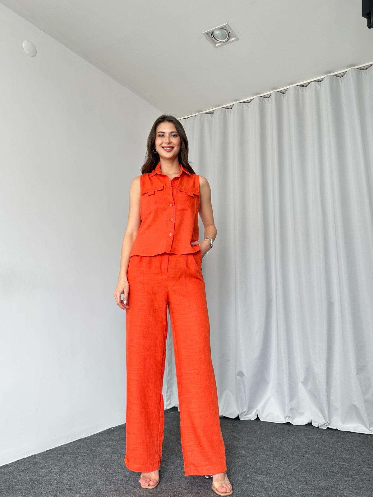 Düğmeli Gömlek-Pantalon Takım (Orange) - Görsel 7