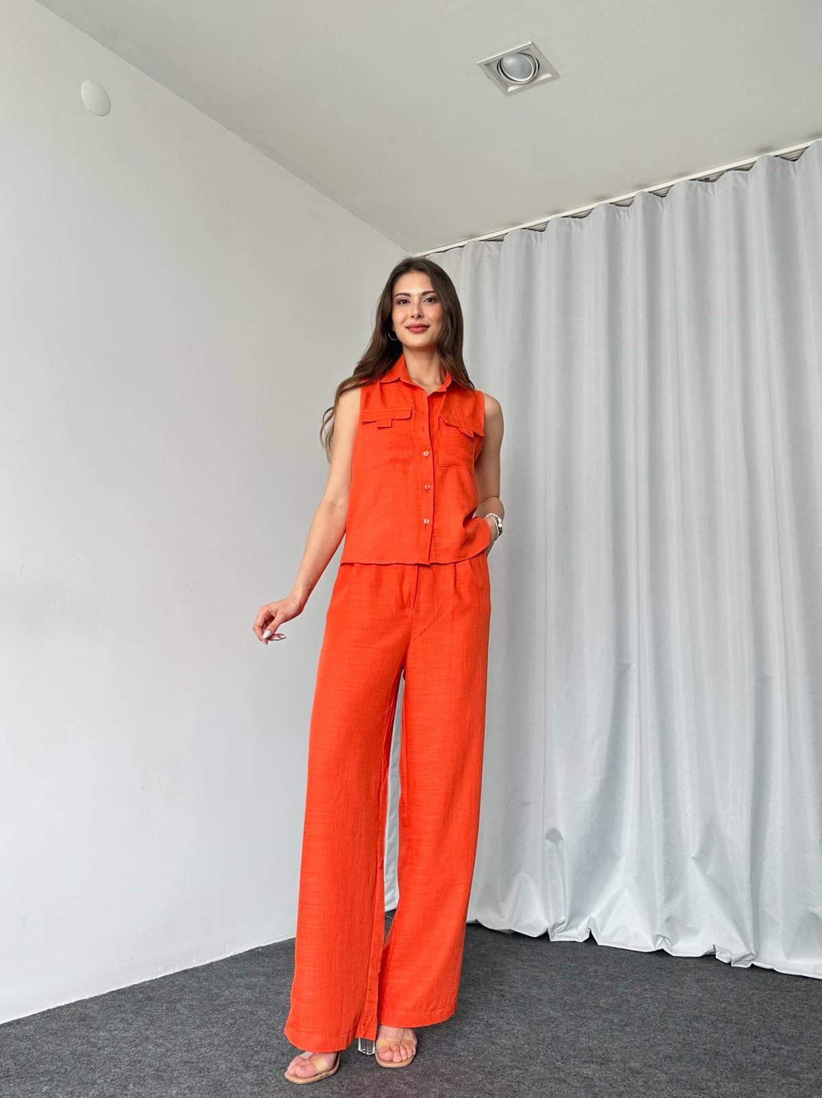 Düğmeli Gömlek-Pantalon Takım (Orange) - Görsel 3