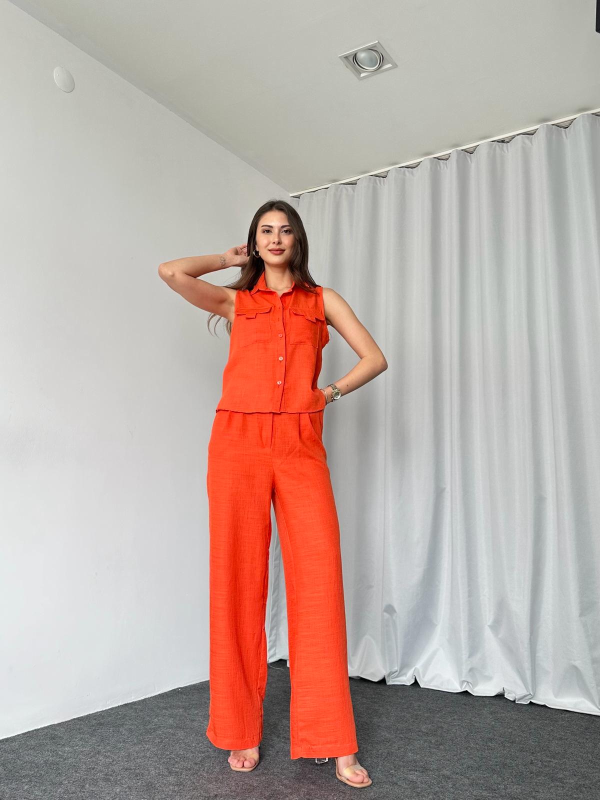 Düğmeli Gömlek-Pantalon Takım (Orange) - Görsel 4