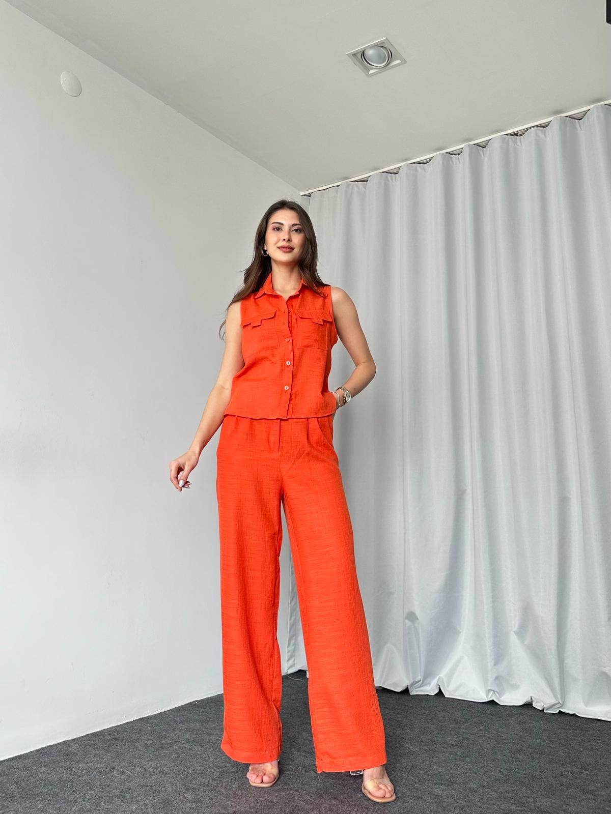 Düğmeli Gömlek-Pantalon Takım (Orange) - Görsel 2