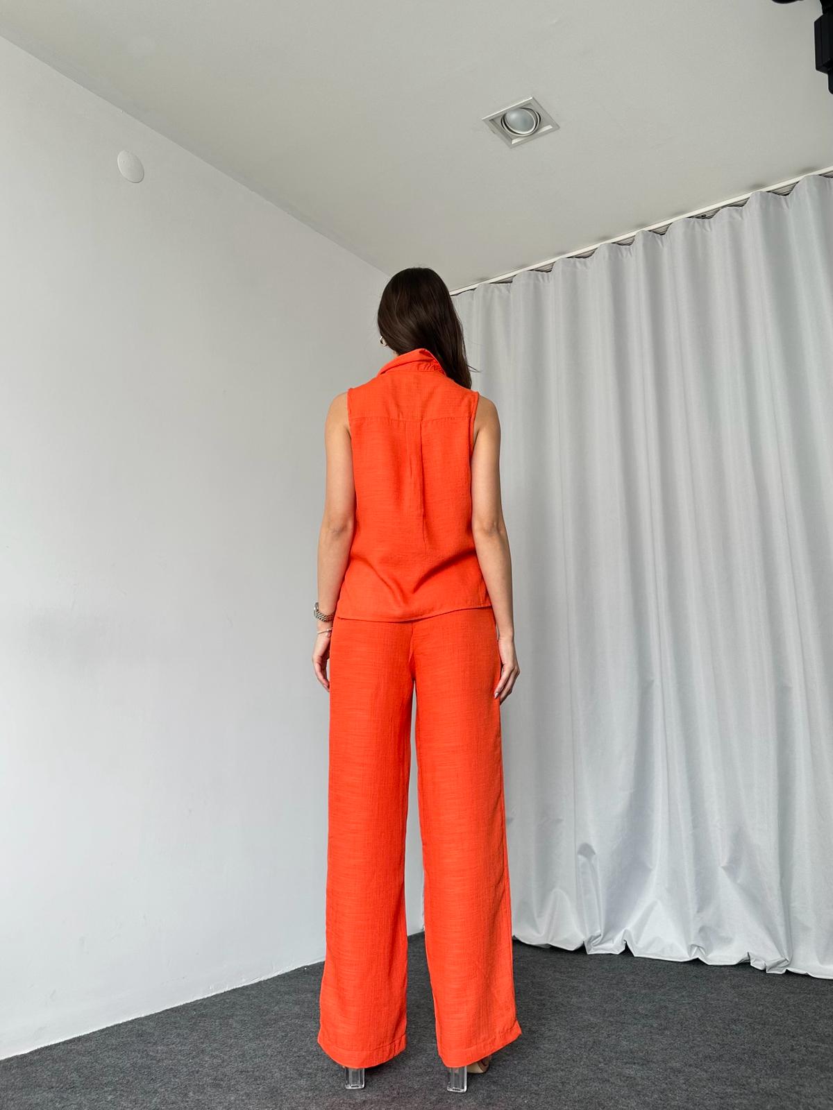 Düğmeli Gömlek-Pantalon Takım (Orange) - Görsel 10