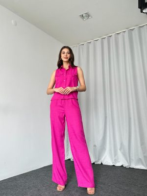 Düğmeli Gömlek-Pantalon Takım (Fuşya)