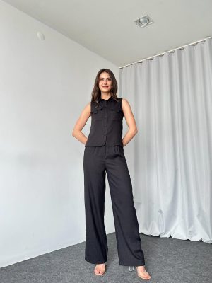Düğmeli Gömlek-Pantalon Takım (Siyah)