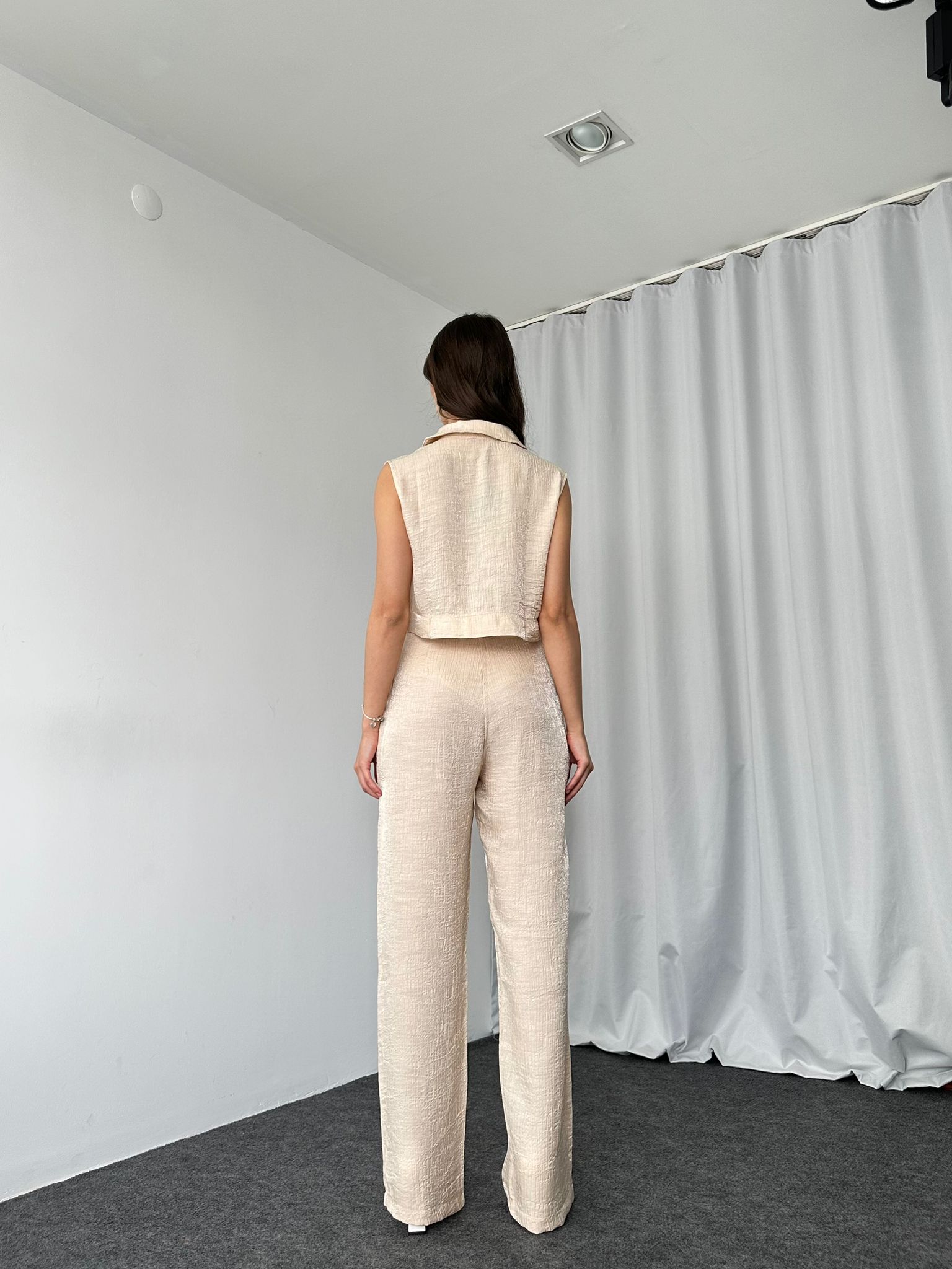 Fermuarlı Gömlek-Plazzo Takım( Taş rengi) - Görsel 11